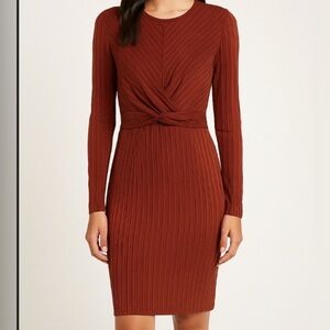 Elegant Long Sleeve Rust Dress